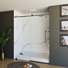 Load image into Gallery viewer, 60&quot; x 76&quot; Frameless Shower Door - Acrylic Shower Pan with Drain - Shower Kit with 5pc Shower Wall System