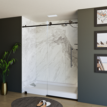 Load image into Gallery viewer, 60&quot; x 76&quot; Frameless Shower Door - Acrylic Shower Pan with Drain - Shower Kit with 5pc Shower Wall System