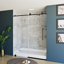 Load image into Gallery viewer, 60&quot; x 76&quot; Frameless Shower Door - Acrylic Shower Pan with Drain - Shower Kit with 5pc Shower Wall System