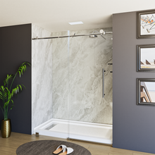 Load image into Gallery viewer, 60&quot; x 76&quot; Frameless Shower Door - Acrylic Shower Pan with Linear Drain - Shower Kit with 5pc Shower Wall System