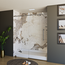 Load image into Gallery viewer, 60&quot; x 76&quot; Frameless Shower Door - Acrylic Shower Pan with Drain - Shower Kit with 5pc Shower Wall System