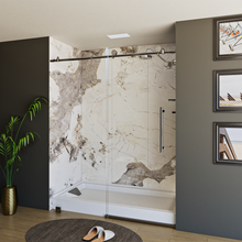 Load image into Gallery viewer, 60&quot; x 76&quot; Frameless Shower Door - Acrylic Shower Pan with Drain - Shower Kit with 5pc Shower Wall System