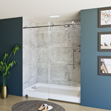 Load image into Gallery viewer, 60&quot; x 76&quot; Frameless Shower Door - Acrylic Shower Pan with Drain - Shower Kit with 5pc Shower Wall System