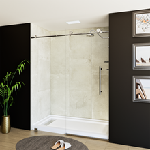 Load image into Gallery viewer, 60&quot; x 76&quot; Frameless Shower Door - Acrylic Shower Pan with Linear Drain - Shower Kit with 5pc Shower Wall System