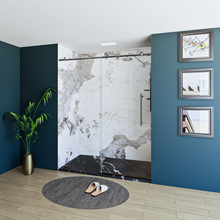 Load image into Gallery viewer, 60&quot; X 76&quot; Armani Grey Alcove Shower Wall Kit - Shower Door / Wall System / Solid Surface Shower Base Tray with Covered Drain