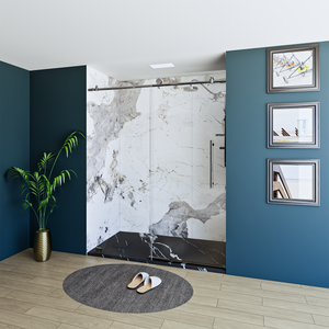 60" X 76" Armani Grey Alcove Shower Wall Kit - Shower Door / Wall System / Solid Surface Shower Base Tray with Covered Drain