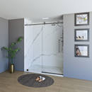 Load image into Gallery viewer, 60&quot; X 76&quot; Armani Grey Alcove Shower Wall Kit - Shower Door / Wall System / Solid Surface Shower Base Tray with Covered Drain
