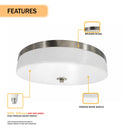 Load image into Gallery viewer, 16″Dia x 3.625″H LED Ceiling Light with Frosted White Acrylic Shade – Brushed Nickel Finish