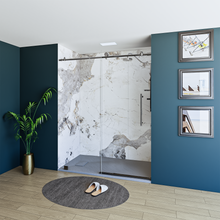 Load image into Gallery viewer, 60&quot; X 76&quot; Armani Grey Alcove Shower Wall Kit - Shower Door / Wall System / Solid Surface Shower Base Tray with Covered Drain