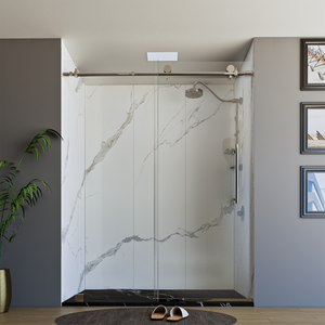 60" X 76" Armani Grey Alcove Shower Wall Kit - Shower Door / Wall System / Solid Surface Shower Base Tray with Covered Drain
