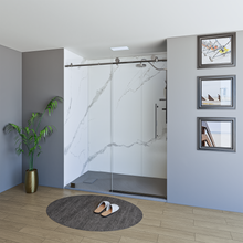 Load image into Gallery viewer, 60&quot; X 76&quot; Armani Grey Alcove Shower Wall Kit - Shower Door / Wall System / Solid Surface Shower Base Tray with Covered Drain