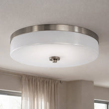 Load image into Gallery viewer, 16″Dia x 3.625″H LED Ceiling Light with Frosted White Acrylic Shade – Brushed Nickel Finish