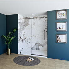 Load image into Gallery viewer, 60&quot; X 76&quot; Armani Grey Alcove Shower Wall Kit - Shower Door / Wall System / Solid Surface Shower Base Tray with Covered Drain