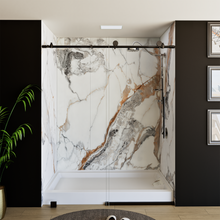 Load image into Gallery viewer, 60&quot; x 76&quot; Frameless Shower Door - Acrylic Shower Pan with Drain - Shower Kit with 5pc Shower Wall System