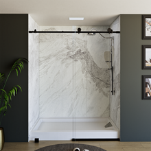 Load image into Gallery viewer, 60&quot; x 76&quot; Frameless Shower Door - Acrylic Shower Pan with Drain - Shower Kit with 5pc Shower Wall System