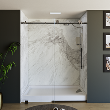 Load image into Gallery viewer, 60&quot; x 76&quot; Frameless Shower Door - Acrylic Shower Pan with Drain - Shower Kit with 5pc Shower Wall System
