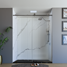 Load image into Gallery viewer, 60&quot; X 76&quot; Armani Grey Alcove Shower Wall Kit - Shower Door / Wall System / Solid Surface Shower Base Tray with Covered Drain
