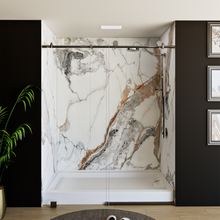 Load image into Gallery viewer, 60&quot; x 76&quot; Frameless Shower Door - Acrylic Shower Pan with Drain - Shower Kit with 5pc Shower Wall System