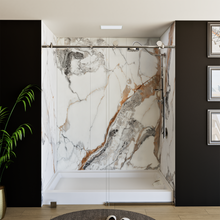 Load image into Gallery viewer, 60&quot; x 76&quot; Frameless Shower Door - Acrylic Shower Pan with Drain - Shower Kit with 5pc Shower Wall System