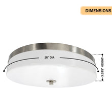 Load image into Gallery viewer, 16″Dia x 3.625″H LED Ceiling Light with Frosted White Acrylic Shade – Brushed Nickel Finish