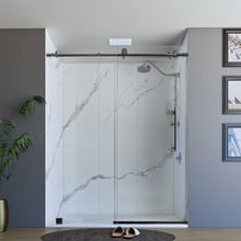 Load image into Gallery viewer, 60&quot; X 76&quot; Armani Grey Alcove Shower Wall Kit - Shower Door / Wall System / Solid Surface Shower Base Tray with Covered Drain
