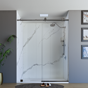 60" X 76" Armani Grey Alcove Shower Wall Kit - Shower Door / Wall System / Solid Surface Shower Base Tray with Covered Drain