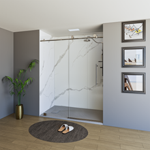 Load image into Gallery viewer, 60&quot; X 76&quot; Armani Grey Alcove Shower Wall Kit - Shower Door / Wall System / Solid Surface Shower Base Tray with Covered Drain