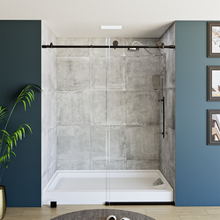 Load image into Gallery viewer, 60&quot; x 76&quot; Frameless Shower Door - Acrylic Shower Pan with Drain - Shower Kit with 5pc Shower Wall System