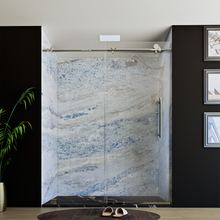 Load image into Gallery viewer, 60&quot; X 76&quot; Armani Grey Alcove Shower Wall Kit - Shower Door / Wall System / Solid Surface Shower Base Tray with Covered Drain
