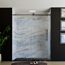 Load image into Gallery viewer, 60&quot; X 76&quot; Armani Grey Alcove Shower Wall Kit - Shower Door / Wall System / Solid Surface Shower Base Tray with Covered Drain