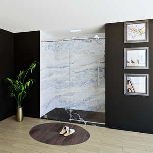 60" X 76" Armani Grey Alcove Shower Wall Kit - Shower Door / Wall System / Solid Surface Shower Base Tray with Covered Drain