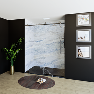 60" X 76" Armani Grey Alcove Shower Wall Kit - Shower Door / Wall System / Solid Surface Shower Base Tray with Covered Drain