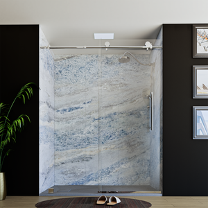 60" X 76" Armani Grey Alcove Shower Wall Kit - Shower Door / Wall System / Solid Surface Shower Base Tray with Covered Drain