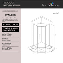 Load image into Gallery viewer, Ivanees 36 In. x 76 In. Neo-Angle Pivot Semi-Frameless Corner Shower Enclosure in Stainless Steel with 8mm Clear Tempered Glass
