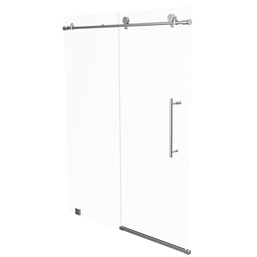 60 x 76 Inch Frameless Wall to Wall Shower Enclosure with One Fixed Glass & One Sliding Door, Clear Tempered Glass: 8mm, Brushed Nickel Finish - PRO