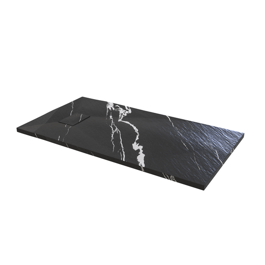 60" X 76" Armani Grey Alcove Shower Wall Kit - Shower Door / Wall System / Solid Surface Shower Base Tray with Covered Drain