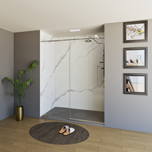 Load image into Gallery viewer, 60&quot; X 76&quot; Armani Grey Alcove Shower Wall Kit - Shower Door / Wall System / Solid Surface Shower Base Tray with Covered Drain