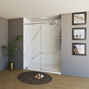 Load image into Gallery viewer, 60&quot; X 76&quot; Armani Grey Alcove Shower Wall Kit - Shower Door / Wall System / Solid Surface Shower Base Tray with Covered Drain