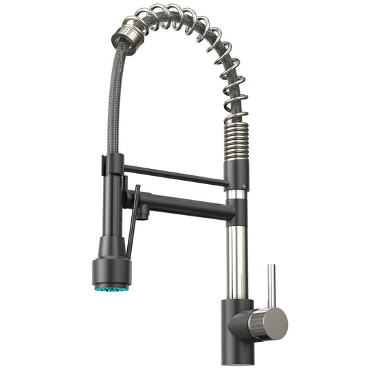 19.29 Inches Single Handle Pull-down Sprayer Kitchen Faucet With Black Plate