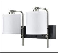 Load image into Gallery viewer, 17.5″W x 13″H Double Wall Lamp with White Linen Shades – Matte Black or Brushed Nickel Finish - 2 Pack