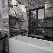 Load image into Gallery viewer, Ivanees 60 In. H x 45 In. W Hinged Frameless French Glass Bathtub Door