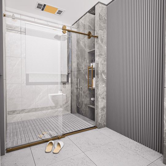 Ivanees Single Sliding Frameless Shower Door 8mm Clear Tempered Glass - Barn Door Style - Brushed Gold - 60 x 76 Inch
