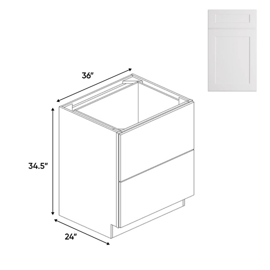 White Shaker - Base Cabinet - RTA - 36"W x 34.5"H x 24"D