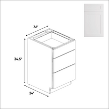Load image into Gallery viewer, RTA - White Shaker - 3-Drawer Base Cabinet - 36&quot;W x 34.5&quot;H x 24&quot;D