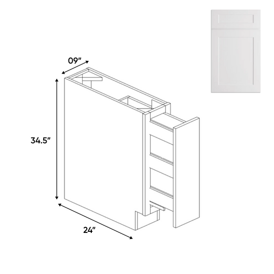 RTA - Shaker White - Spice Rack Cabinet - 9"W x 30"H x 24"D