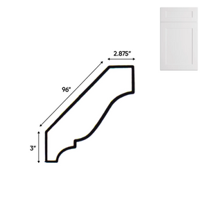 RTA - White Shaker - Standard Crown Molding - 2.875"W x 3"H x 96"D