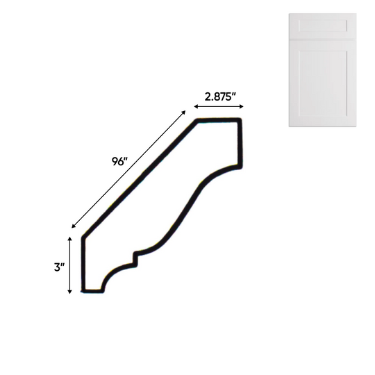 RTA - White Shaker - Standard Crown Molding - 2.875"W x 3"H x 96"D