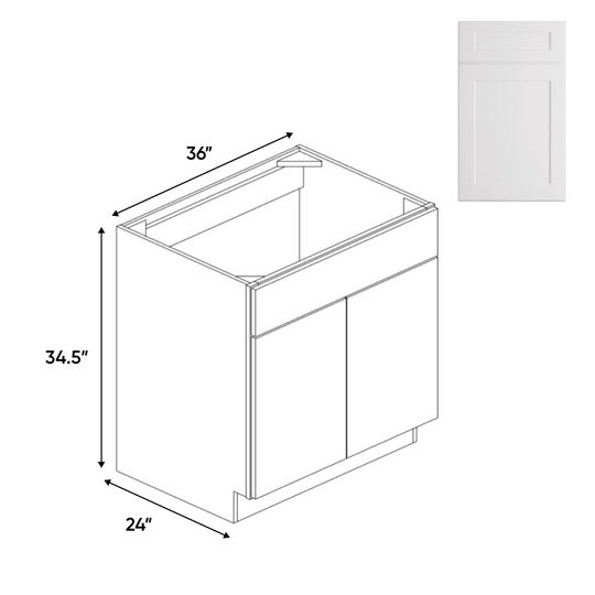 RTA - White Shaker - Double Door Sink Base Cabinet - 36"W x 34.5"H x 24"D