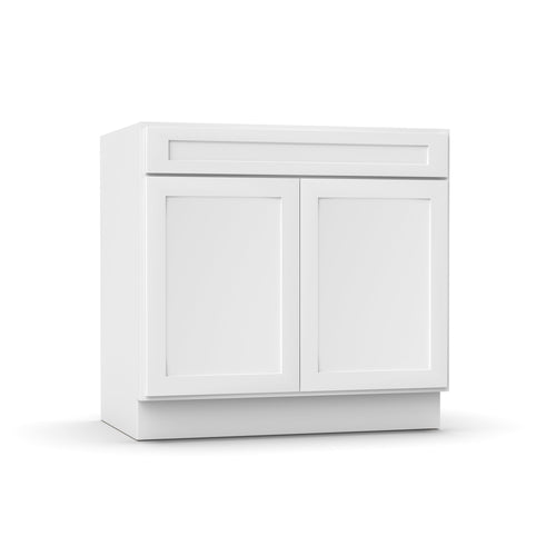 RTA - White Shaker - Double Door Sink Base Cabinet - 36