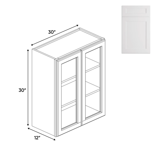 RTA - White - Double Glass Door Wall Cabinet - 30"W x 30"H x 12"D
